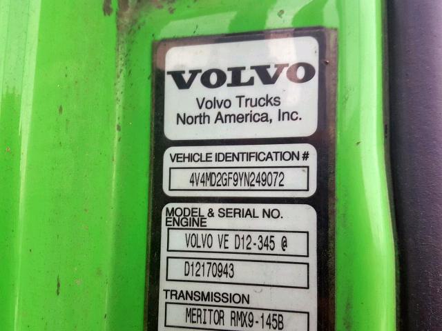 4V4MD2GF9YN249072 - 2000 VOLVO VN GREEN photo 10