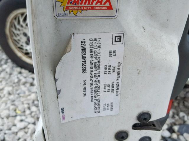 1G2WK52J0YF333383 - 2000 PONTIAC GRAND PRIX WHITE photo 10