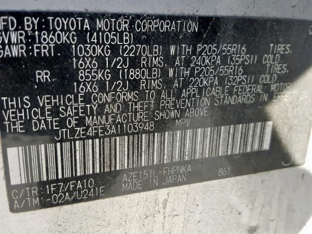 JTLZE4FE3A1103948 - 2010 TOYOTA SCION XB Күміс фото 10