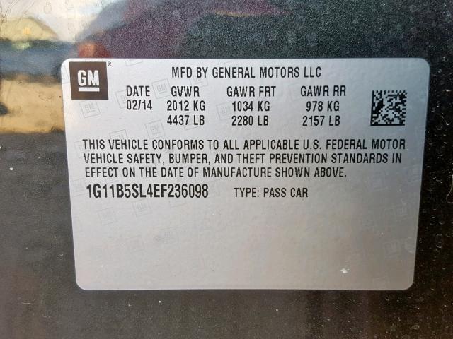 1G11B5SL4EF236098 - 2014 CHEVROLET MALIBU LS Qara foto 10