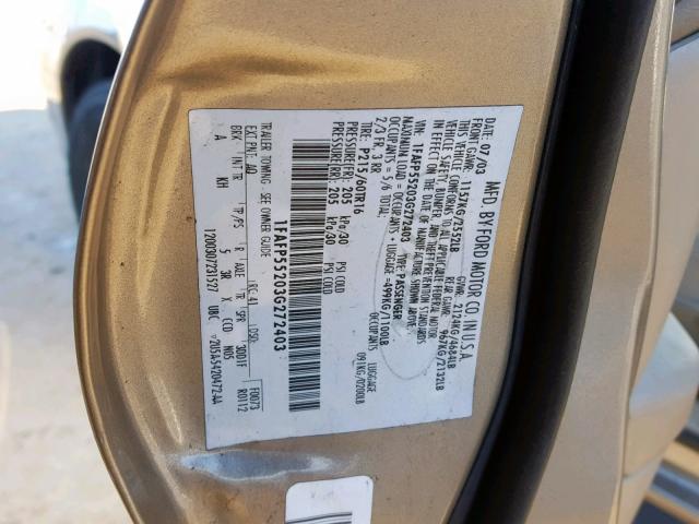 1FAFP55203G272403 - 2003 FORD TAURUS SES TAN photo 10