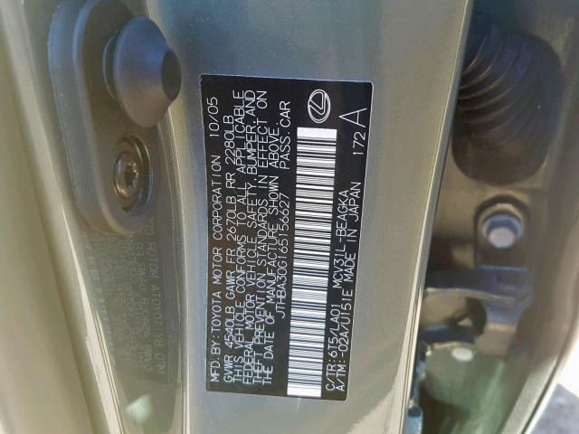 JTHBA30G165156627 - 2006 LEXUS ES 330 GRAY photo 10