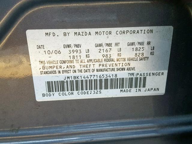 JM1BK144771653418 - 2007 MAZDA 3 HATCHBAC GRAY photo 10