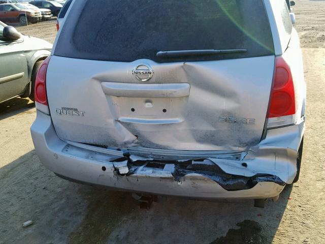 5N1BV28U66N108658 - 2006 NISSAN QUEST S SILVER photo 9