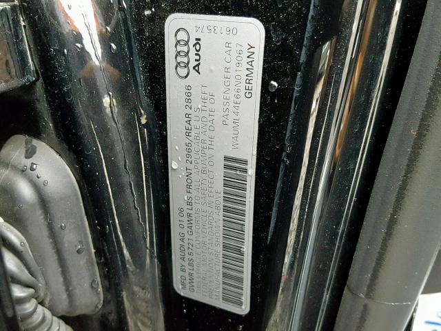 WAUML44E66N019067 - 2006 AUDI A8 L QUATT BLACK photo 10