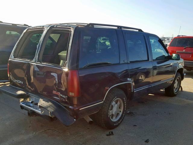 1GKEC13R1VJ707367 - 1997 GMC YUKON BURGUNDY photo 4