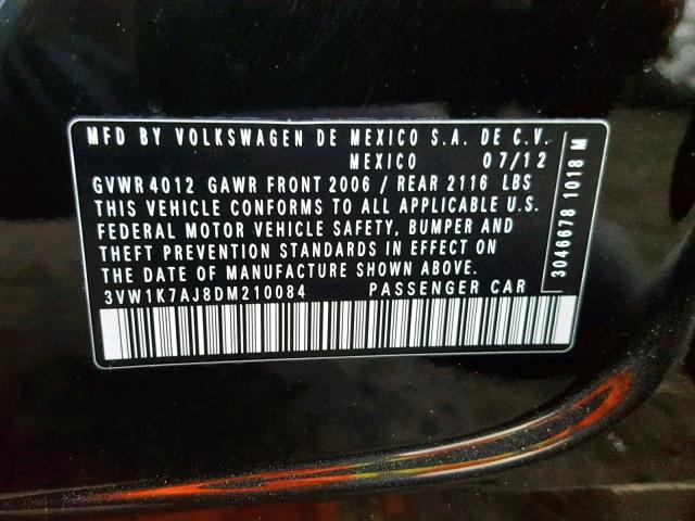 3VW1K7AJ8DM210084 - 2013 VOLKSWAGEN JETTA BASE BLACK photo 10