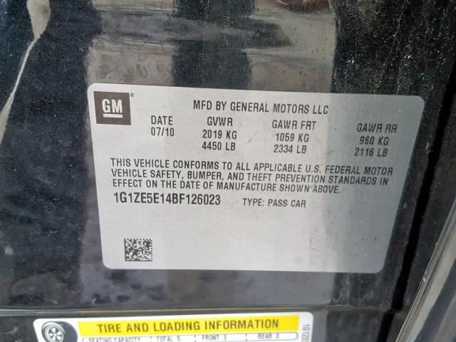 1G1ZE5E14BF126023 - 2011 CHEVROLET MALIBU LTZ შავი ფოტო 10