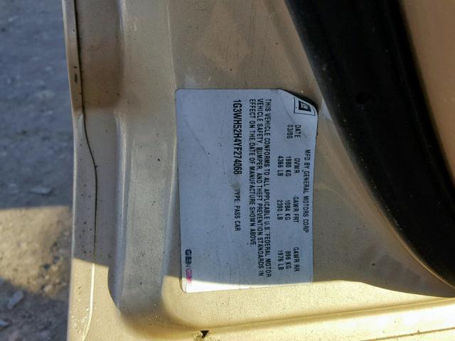 1G3WH52H4YF274068 - 2000 OLDSMOBILE INTRIGUE G GOLD photo 10
