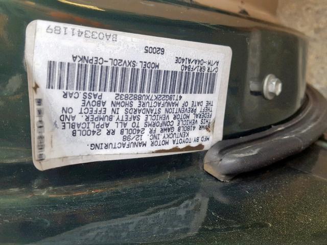 4T1BG22K7XU882832 - 1999 TOYOTA CAMRY CE GREEN photo 10