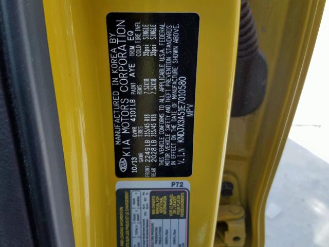 KNDJX3A51E7010580 - 2014 KIA SOUL ! YELLOW photo 10