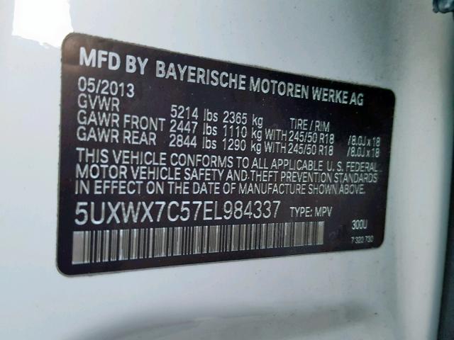 5UXWX7C57EL984337 - 2014 BMW X3 XDRIVE3 WHITE photo 10