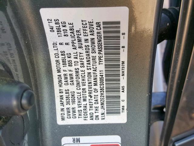 JHMZE2H38CS005411 - 2012 HONDA INSIGHT SILVER photo 10