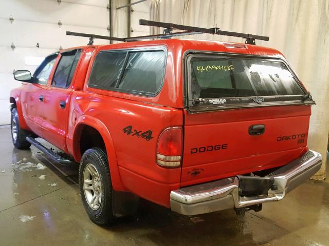 1D7HG48N34S700424 - 2004 DODGE DAKOTA QUA RED photo 3