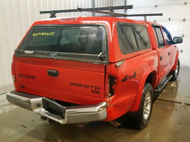 1D7HG48N34S700424 - 2004 DODGE DAKOTA QUA RED photo 4