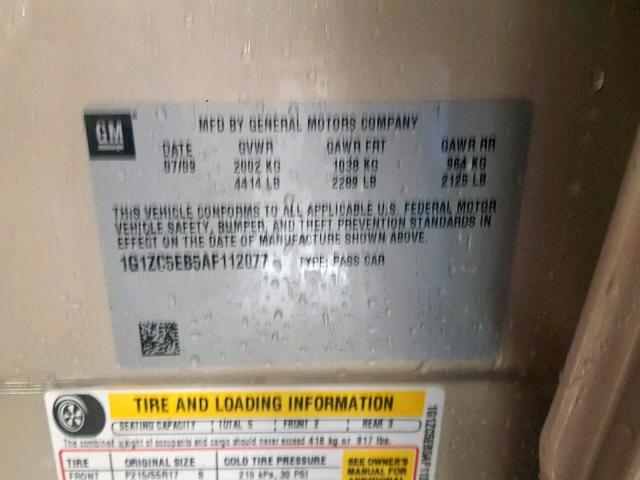 1G1ZC5EB5AF112077 - 2010 CHEVROLET MALIBU 1LT GOLD photo 10