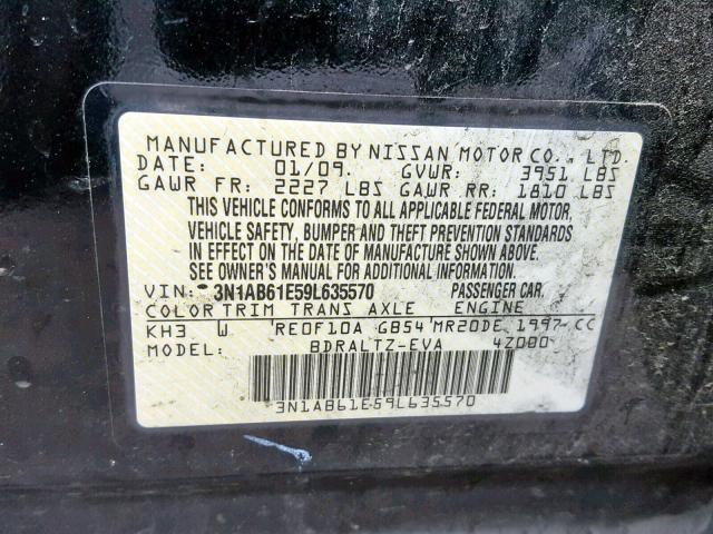 3N1AB61E59L635570 - 2009 NISSAN SENTRA 2.0 BLACK photo 10