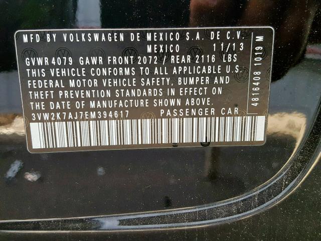 3VW2K7AJ7EM394617 - 2014 VOLKSWAGEN JETTA BASE Սև լուսանկար 10