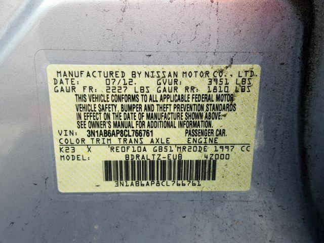 3N1AB6AP8CL766761 - 2012 NISSAN SENTRA 2.0 SILVER photo 10