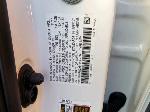 2HKRW2H84JH607714 - 2018 HONDA CR-V EXL WHITE photo 10