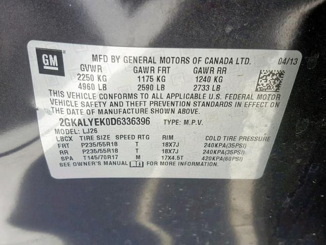 2GKALYEK0D6336396 - 2013 GMC TERRAIN DE GRAY photo 10