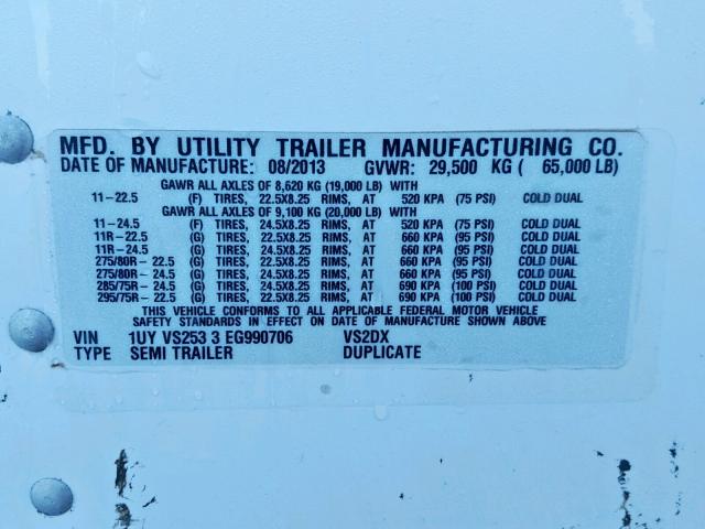 1UYVS2533EG990706 - 2014 UTILITY TRAILER WHITE photo 10