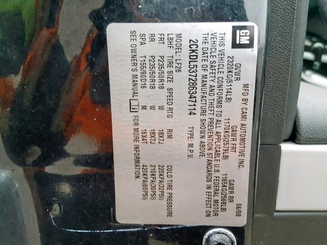 2CKDL537286347114 - 2008 PONTIAC TORRENT GX BLACK photo 10