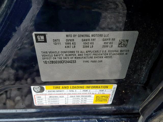 1G1ZB5E00CF244233 - 2012 CHEVROLET MALIBU LS 蓝色 照片 10