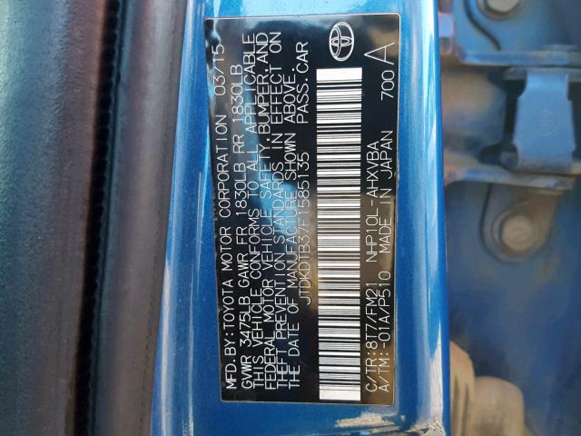 JTDKDTB37F1585135 - 2015 TOYOTA PRIUS C BLUE photo 10