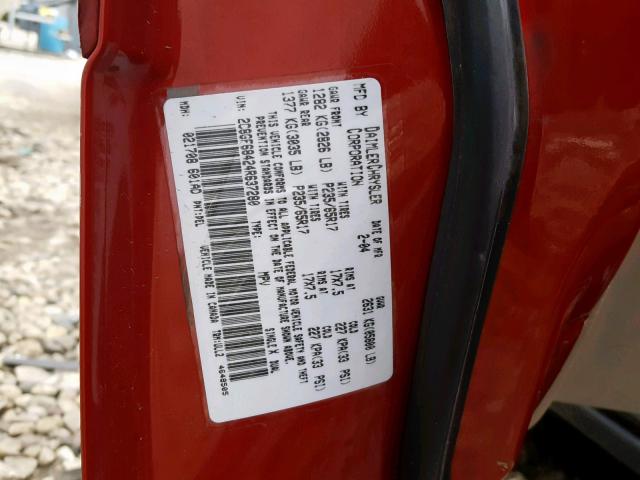 2C8GF68424R637280 - 2004 CHRYSLER PACIFICA RED photo 10