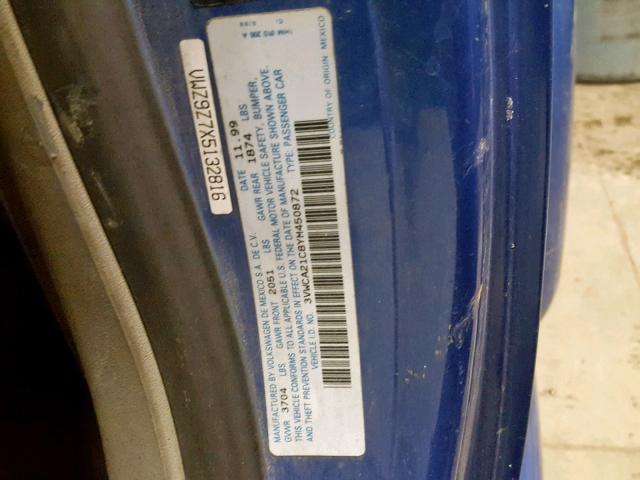 3VWCA21C8YM450872 - 2000 VOLKSWAGEN NEW BEETLE Mavi foto 10