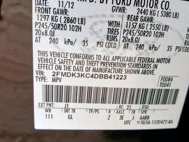 2FMDK3KC4DBB41223 - 2013 FORD EDGE LIMIT BLACK photo 10