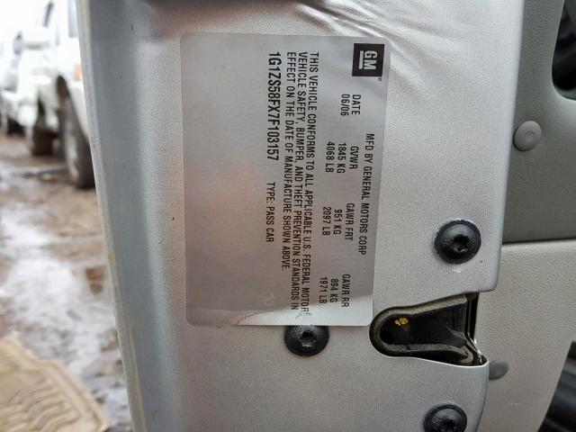 1G1ZS58FX7F103157 - 2007 CHEVROLET MALIBU LS 银色 照片 10