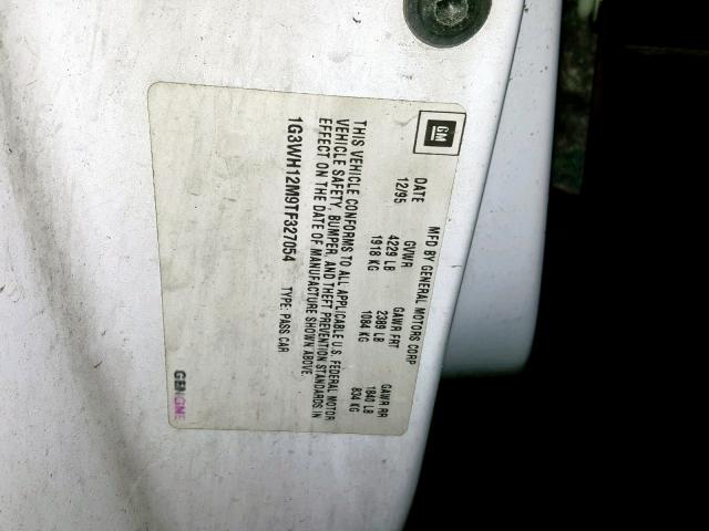 1G3WH12M9TF327054 - 1996 OLDSMOBILE CUTLASS SU WHITE photo 10