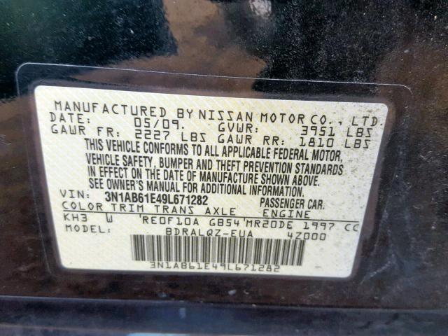 3N1AB61E49L671282 - 2009 NISSAN SENTRA 2.0 BLACK photo 10