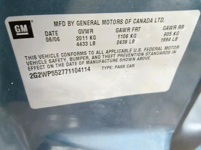 2G2WP552771104114 - 2007 PONTIAC GRAND PRIX ლურჯი ფოტო 10