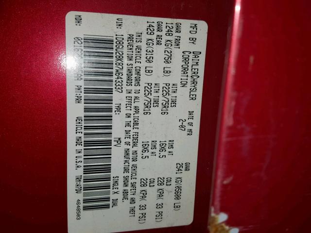 1D8GU28K87W643337 - 2007 DODGE NITRO SXT RED photo 10