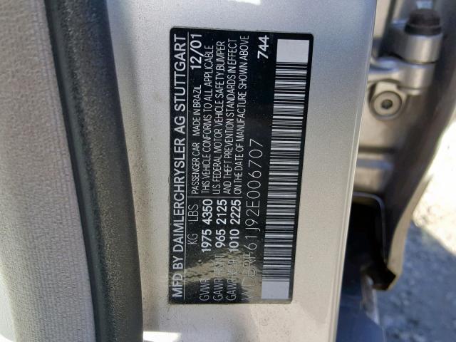 WDBRF61J92E006707 - 2002 MERCEDES-BENZ C 240 SILVER photo 10