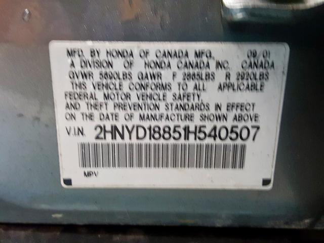 2HNYD18851H540507 - 2001 ACURA MDX TOURIN GREEN photo 10