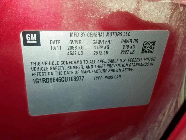 1G1RD6E46CU108977 - 2012 CHEVROLET VOLT RED photo 10