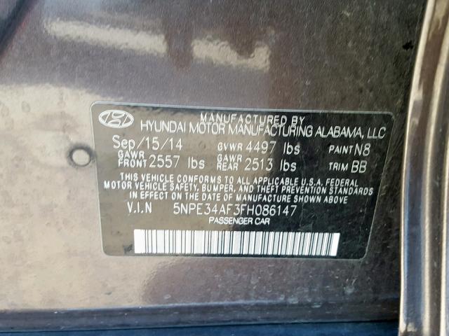 5NPE34AF3FH086147 - 2015 HYUNDAI SONATA SPO BROWN photo 10