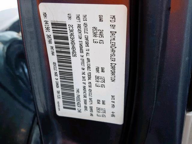 2C3KA63HX6H464626 - 2006 CHRYSLER 300C GRAY photo 10