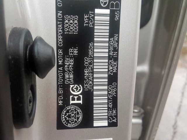 JTDKARFP5L3128526 - 2020 TOYOTA PRIUS PRIM 灰色 照片 10