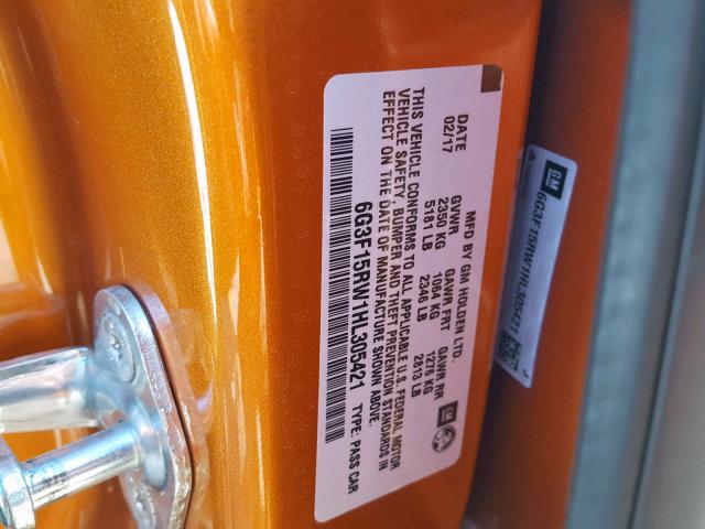 6G3F15RW1HL305421 - 2017 CHEVROLET SS ORANGE photo 10