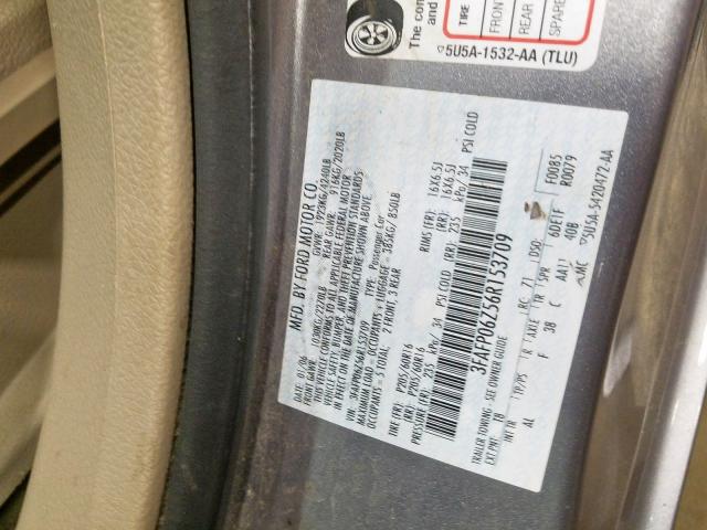 3FAFP06Z56R153709 - 2006 FORD FUSION S SILVER photo 10