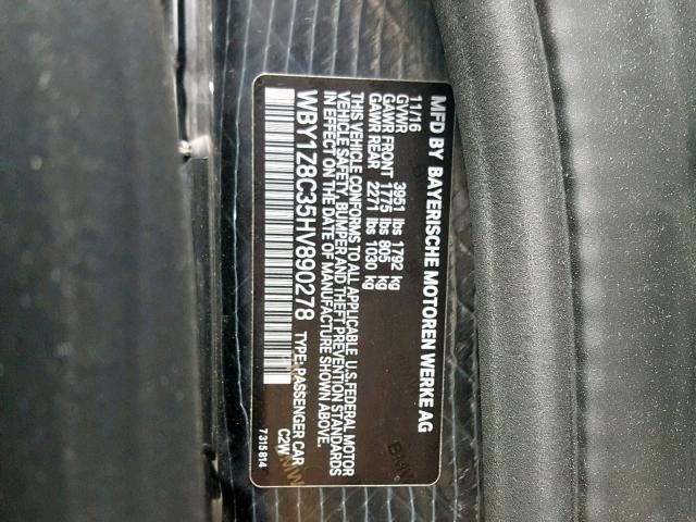 WBY1Z8C35HV890278 - 2017 BMW I3 REX Чорний фото 10