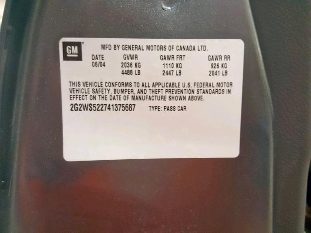 2G2WS522741375687 - 2004 PONTIAC GRAND PRIX ვერცხლისფერი ფოტო 10