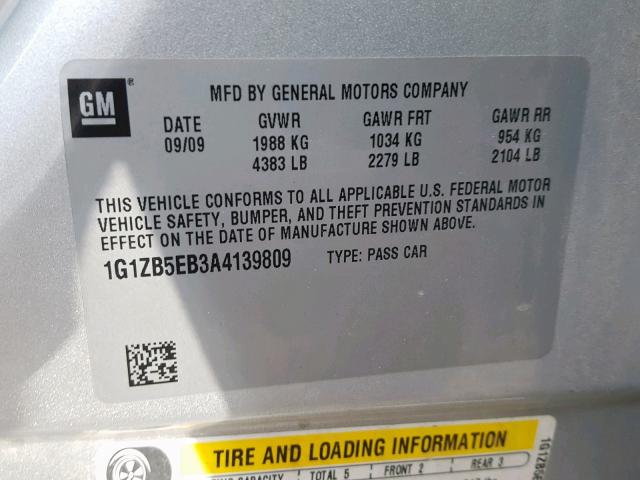 1G1ZB5EB3A4139809 - 2010 CHEVROLET MALIBU LS 灰色 照片 10