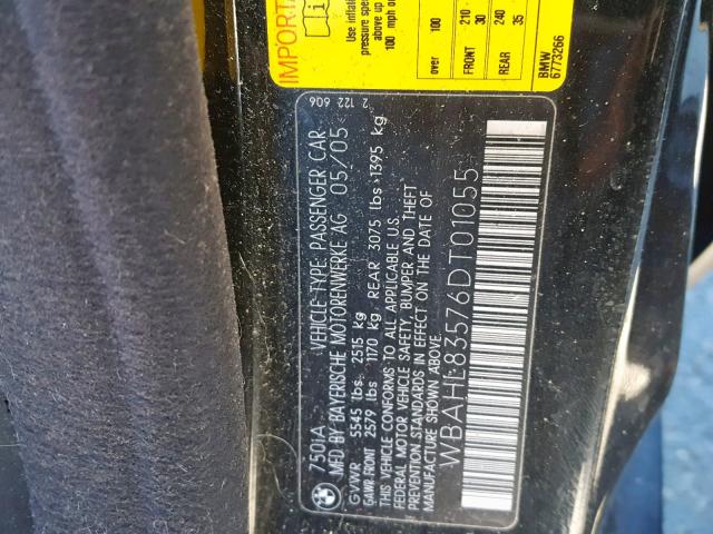 WBAHL83576DT01055 - 2006 BMW 750 I BLACK photo 10