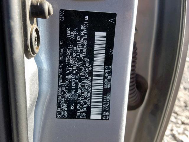 5TDZY68A38S006688 - 2008 TOYOTA SEQUOIA LI SILVER photo 10